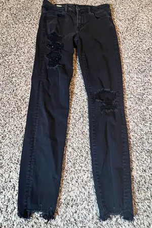 American Eagle Hi-Rise Jegging Black Distressed Ripped Skinny Jeans Womens 6 Reg thumbnail 1