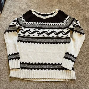 Brown and cream intarsia knit oversized sweater, size XS thumbnail 1