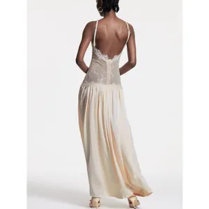 Innovare Denim Maxi Dress Lace Cadwalader Size S Nude Blush thumbnail 9