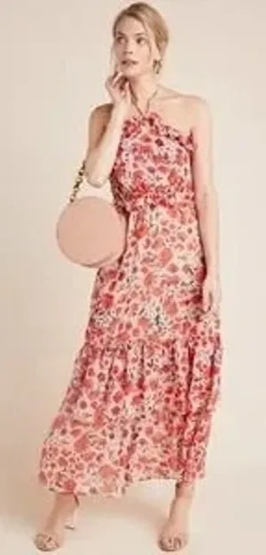 Misa Los Angeles Gia Floral Halter Dress Size Small Maxi Chiffon Tiered thumbnail 1