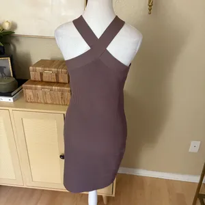 ARITZIA BABATON Sculpt Knit Criss Cross Mini Ribbed Dress Brown Size Large‎ thumbnail 5