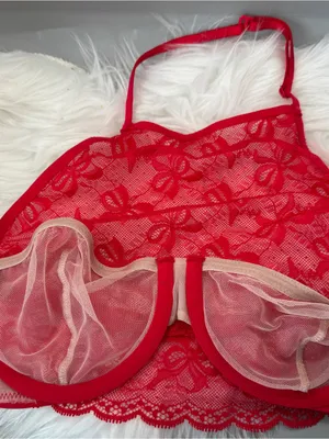Victoria’s Secret Very Sexy Bow Lace High Neck Unlined Halter Bra – Red/Nude thumbnail 7