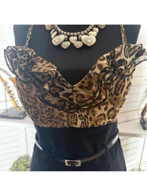 vintage Y2K dress animal print black sweetheart ruffles cocktail grunge glam 11 thumbnail 9