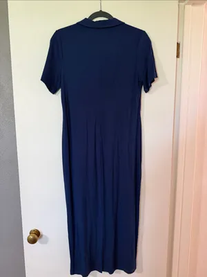 nine britton Navy Short-Sleeve Polo Collar Maxi Dress with V-Notch thumbnail 6