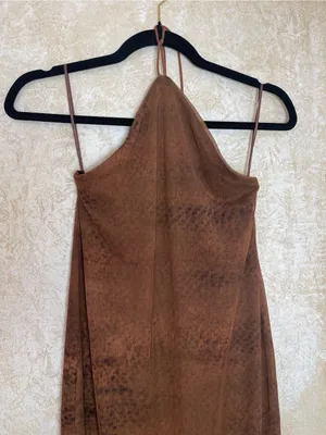 ZARA Tulle Brown Ombre Animal Print Mesh Halter Maxi Dress Festival Vacation S thumbnail 9
