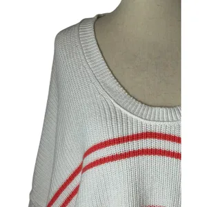 Aerie Beyond Cropped Sweater‎ Women Small White Pink Stripe Cotton Boxy Slouchy thumbnail 8