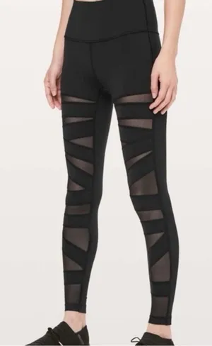 Lululemon Athletica Criss Cross Mesh Leggings Women's Black Athletic Size 4 thumbnail 1