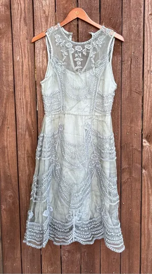 BHLDN Hitherto Anessa Dress Sage Green Silk Lace Dress thumbnail 1