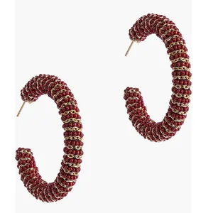 Deepa Gurnani Zareen Hoop Earrings,‎ Maroon/Gold, NWT thumbnail 3