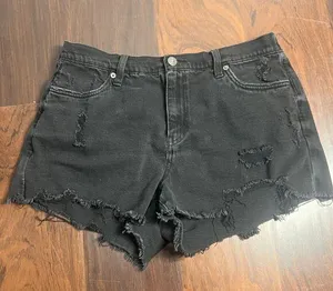 Aerie black denim distressed shorts size medium thumbnail 1