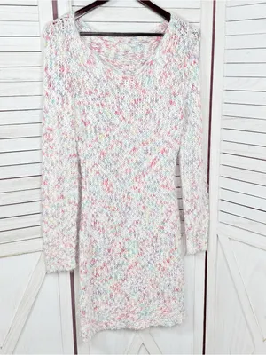 Confetti V Neck Bodycon Sheath Sweater Mini Dress White Multicolor Size Large thumbnail 7
