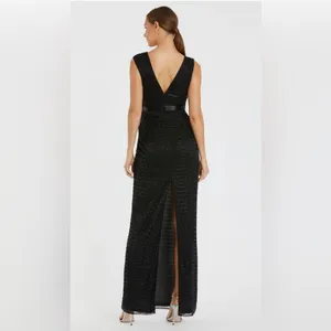 Mac Duggal 5625 Black Beaded Cap Sleeve V Neck Column Evening Gown Dres - Size 4 thumbnail 2