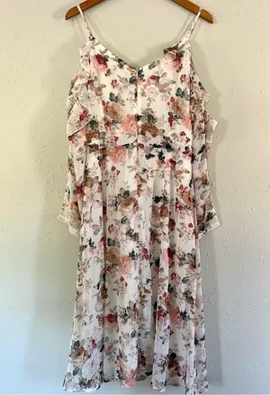 🦋 Boohoo Floral Ruffled Midi Dress Size 12 - fit is more US 8/10 thumbnail 2