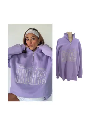 Mayfair Group Choose Kindness Quarter Zip Oversized Lavender‎ Sweatshirt XXL thumbnail 2