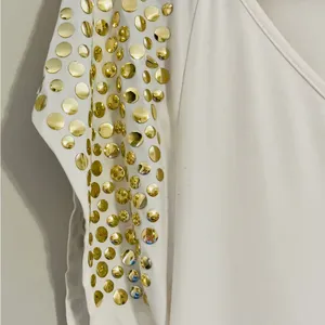Vintage Baby Phat Y2k white top with gold stud embellished flutter sleeves thumbnail 3