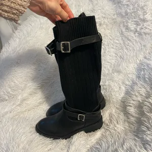 Kawaii Black Knitted socks belted Boots thumbnail 6