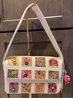 Boho Embroidered Floral Cream Shoulder Bag Patchwork Hand Sewn Beaded Purse NWT thumbnail 1