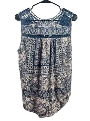 Lucky Brand Women's Navy Blue & Tan Sleeveless Top thumbnail 3