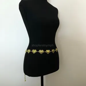Vintage Y2K Boho Gold Textured Heart Chain Belt, Fits 22.5–40 Inches, X7GA1173 thumbnail 5