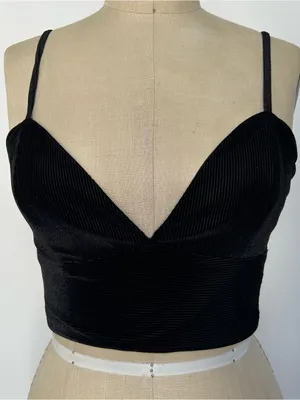 Black Ribbed Velvet Crop Cami Top Size M thumbnail 1