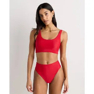 QUINCE High Rise High Leg Bikini Bottom Cherry Red NWT Sz Medium M SLOW FASHION thumbnail 2