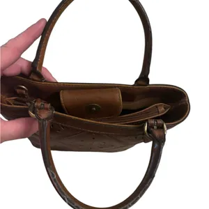 Vintage-Style‎ Brown Faux Leather Handbag Small Tote Purse w/ Cutout Detail Y2K thumbnail 10