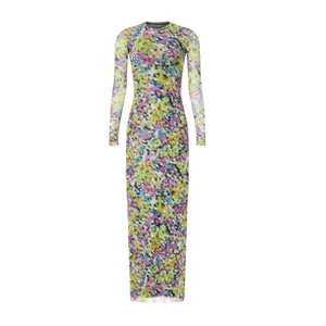 AFRM Abstract Mesh Maxi Dress XS Bodycon Slinky Long Sleeve Didi Designer $90 thumbnail 9