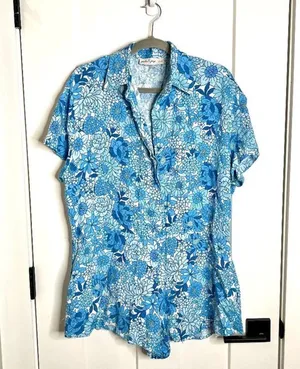 Petal and pup blue floral romper thumbnail 4