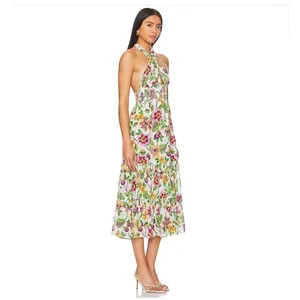 MISA Los Angeles Karolina Flora Exotica Halter Midi Dress NWT Small thumbnail 2