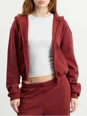 SKIMS (Gar) cotton fleece classic zip up hoodie skims Merlot NWT SIZE S thumbnail 2