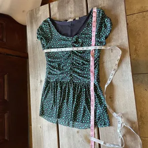 Postmark Womens Top‎ Size Small Anthropologie Polka Dot Green Gray Grey Peplum thumbnail 5