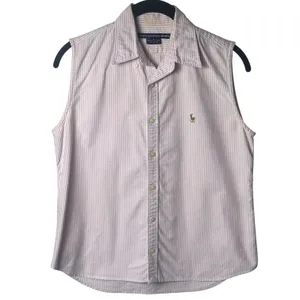 Ralph Lauren Sport 100% Cotton Flesh Pony Pink‎ White Stripe Tank Top Rodeo 6 thumbnail 2