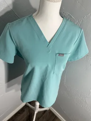 Figs Women's V-Neck Scrub Top in Aqua thumbnail 7