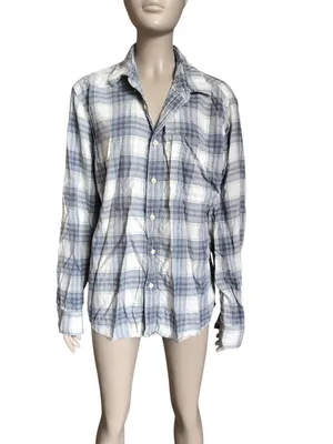 American Eagle Blue and White Plaid Button Up Top thumbnail 2
