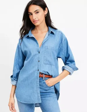 LOFT Light Blue Denim Shirt thumbnail 1