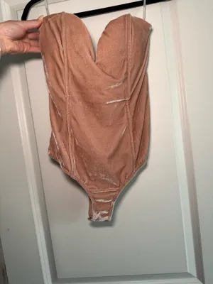 Lulus Velvet Bodysuit Blush Luxurious Life Pink Strapless thumbnail 2