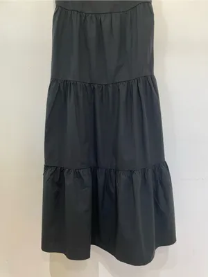 NWT RAILS Leni Dress S Black Cotton Poplin Tiered Midi Open Back Tie Back LBD thumbnail 9