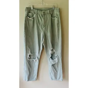American Eagle Sz 14 Sage Green Womens Ripped High Rise Straight Mom Jeans thumbnail 2
