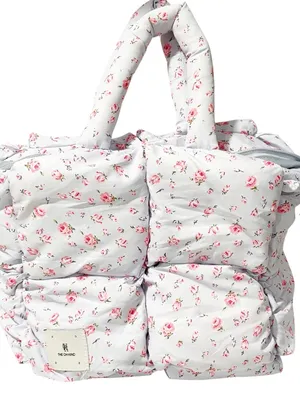 The Oh Kind Light Blue Floral Puff Quilted Puffer Bag Mini Tote thumbnail 1