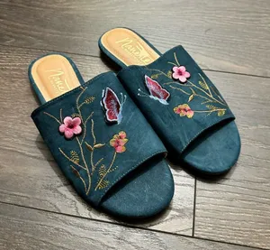 Nanette Lepore Women’s 6M Valentina Embroidered Denim Slides Shoes thumbnail 1