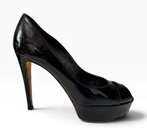 Stuart Weitzman Classic Black Patent Leather Peep Toe Platform Stiletto Size 9 thumbnail 1