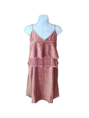 POL Pink Velvet Cascading Ruffle Dress Size L thumbnail 4