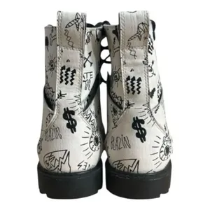 Volcom Women Gothic Go Figure Combat Boots Size 6 White Black Bones Skull thumbnail 5