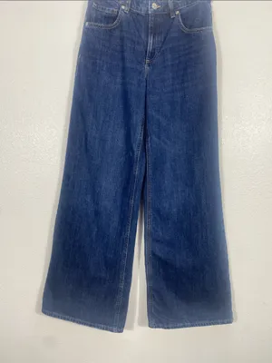 Mango Deep Indigo Wide-Leg Jeans Size 4 100% Cotton thumbnail 6