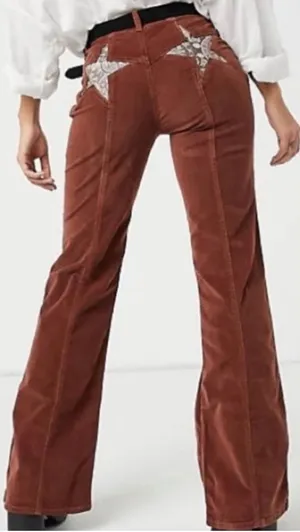 Free People Firecracker Star Pocket Flared Corduroy Pants Sz 30 thumbnail 1