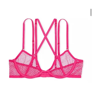 Victoria's Secret Very Sexy Fishnet Open-Cup Low-Cut Demi Bra Pink Size Large thumbnail 2