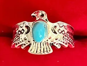 Navajo Turquoise Thunderbird Silver Ring Size 6 thumbnail 1