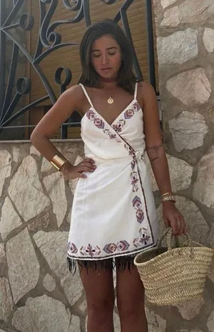 Zara dress mini summer boho embroidered fringe cotton tribal Aztec wrap thumbnail 7