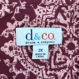 Denim & Company Burgundy Floral Paisley Print Color Block Blouse Plus Size 2X thumbnail 5