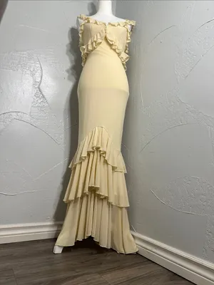 SHEIN Pale Yellow Ruffle V-Neck Maxi Dress thumbnail 6